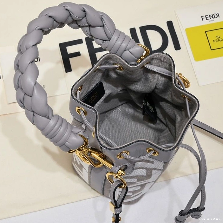 Vintage HOT with Bucket Motif Mini In Fendi Canvas Bag Tresor Grey Mon Woven FF Handle 0811